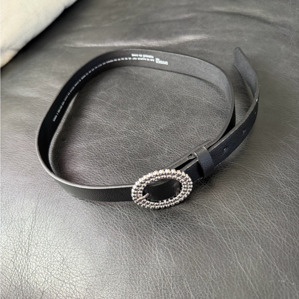 H&M Black Belt with Silver Circle Buckle